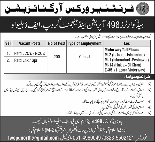 Jobs in Frontier Corps Organization Islamabad